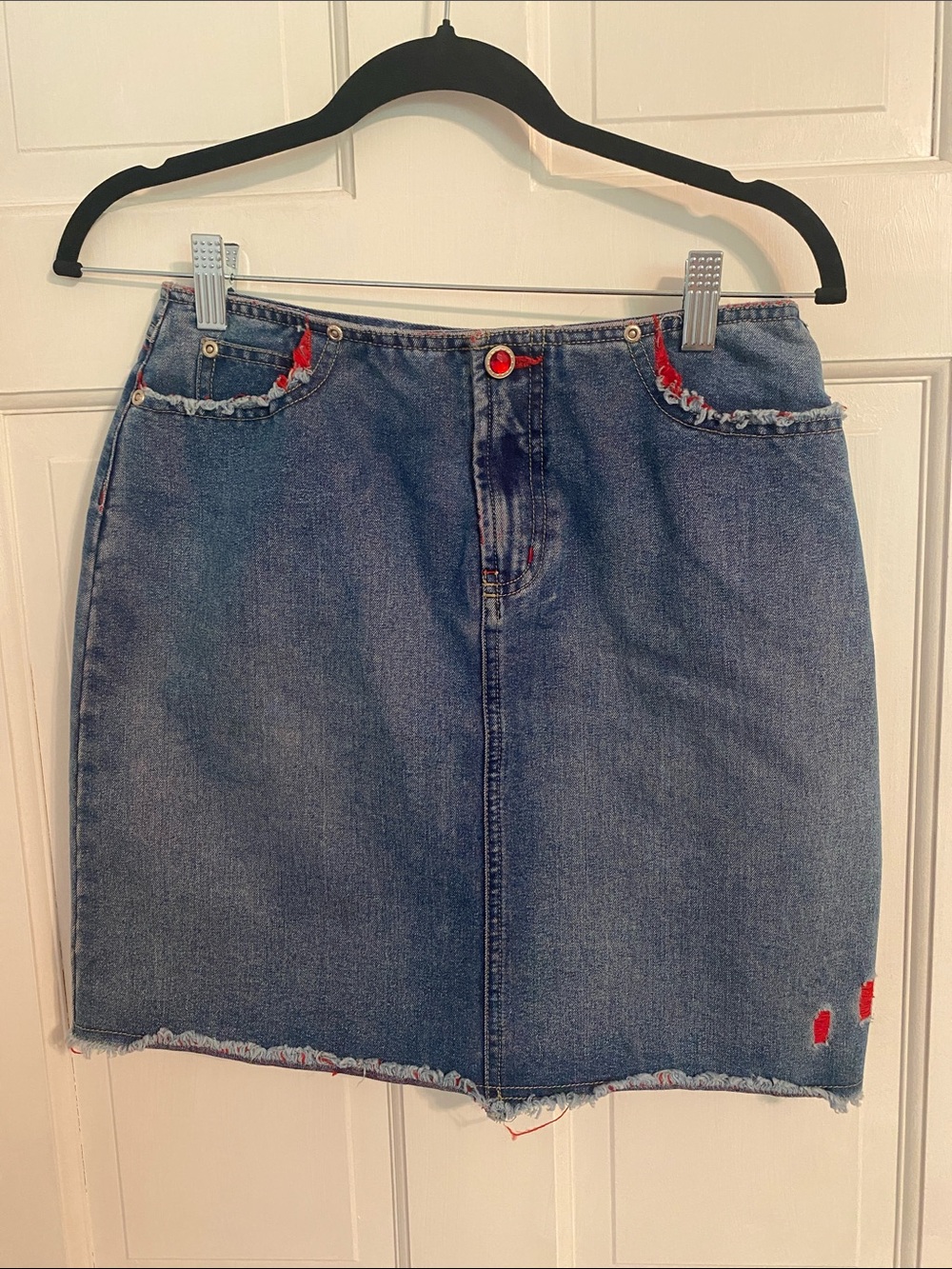 Route 66 Blue Denim Skirt with Red Trim
